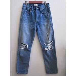 AGOLDE Kelly Long High Rise Straight Leg Jean Distressed Blue Women's 24 (29x31)